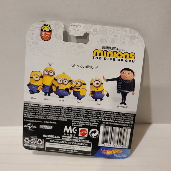 Hot Wheels Minions Rise of Gru Character Cars 1:64th Scale Vehicle Stuart-Metal - Picture 3 of 4